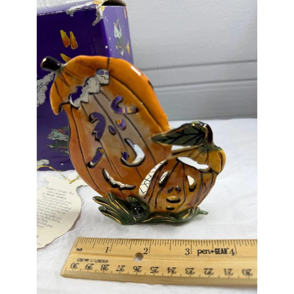 Blue Sky Clayworks Heather Goldminc Halloween Pumpkin Candle Holder HW22097